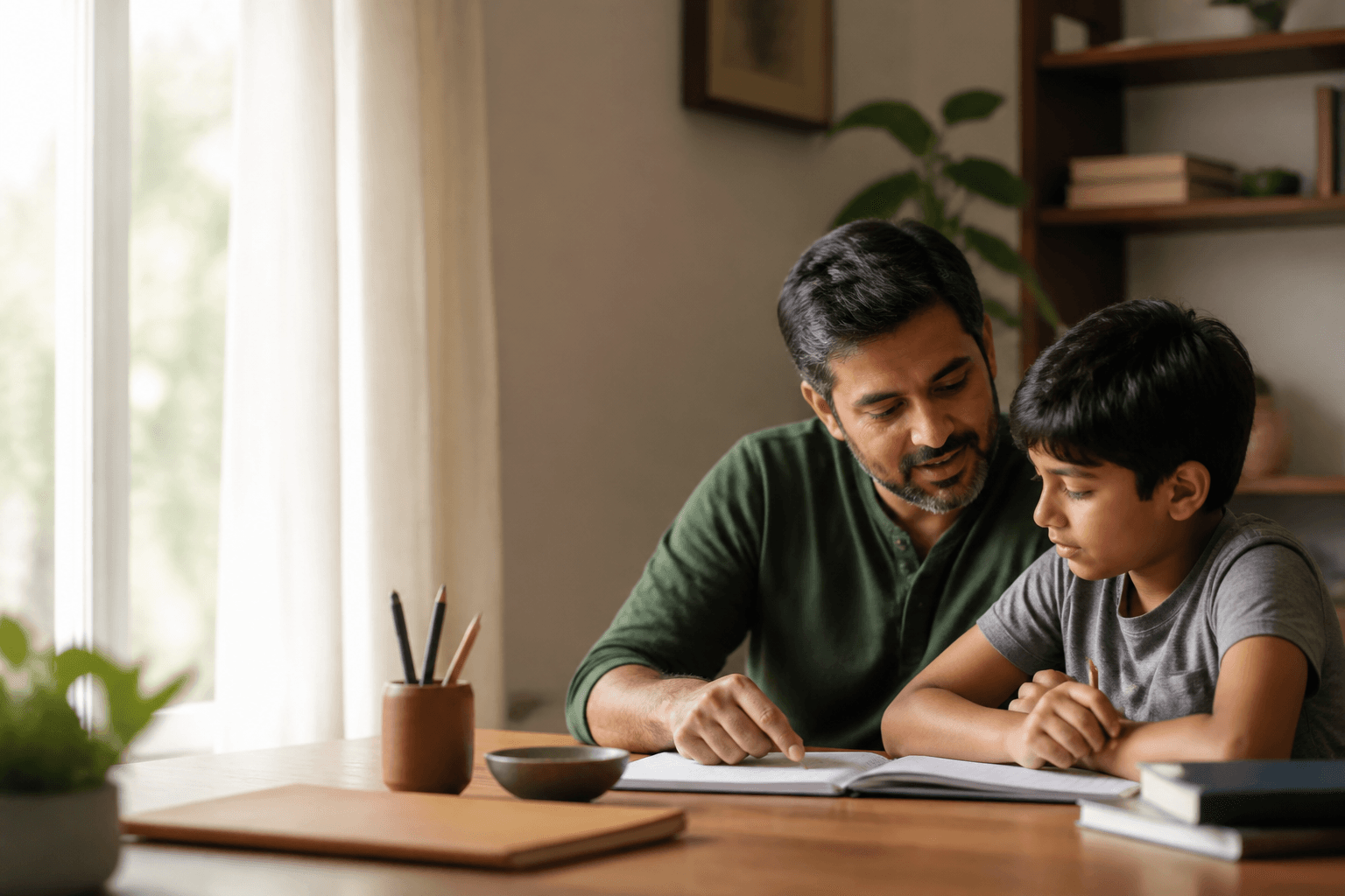 An Indian parent and child planning together at home